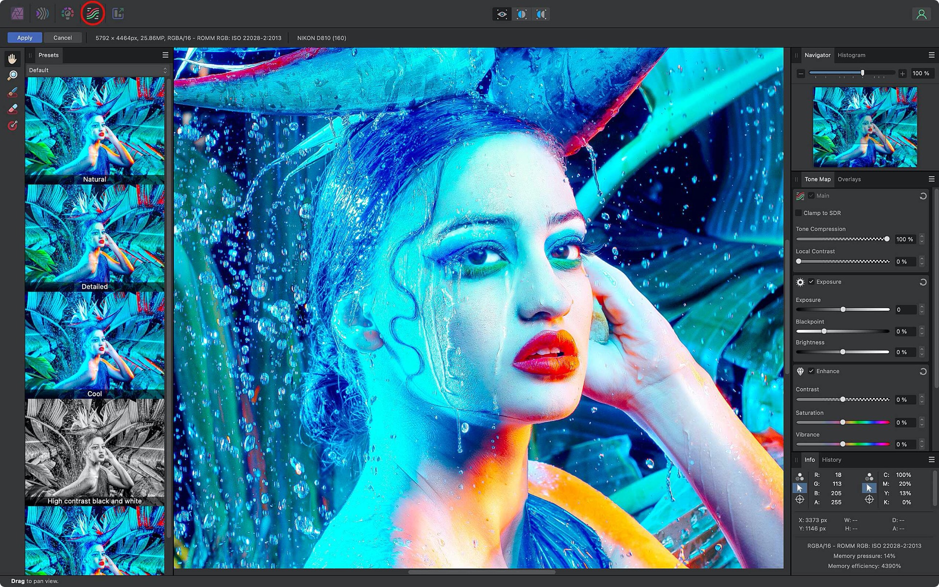 Tone Mapping Persona se používá během procesu vytváření HDR obrazu a pro nezávislé ovládání tónového kontrastu